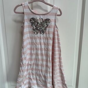 Tommy Bahama 4T Girls Pink & White Stripe Butterfly Sequin Tank Top Dress Bow